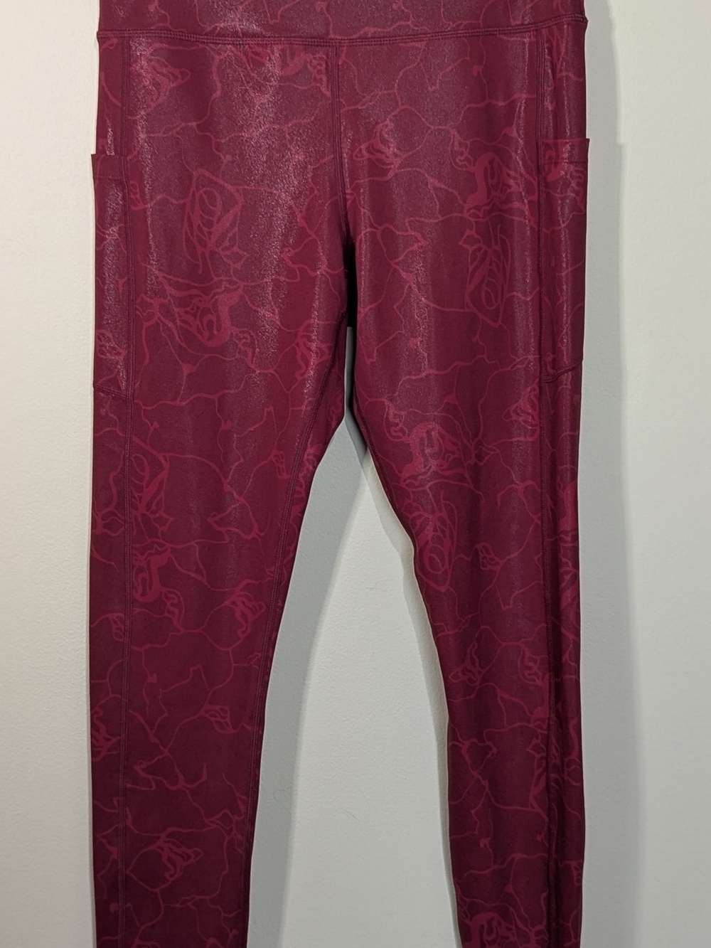 Zyia Active Leggings Women 8-10 Red Shimmer Floral High Rise Athletic Yoga Pants